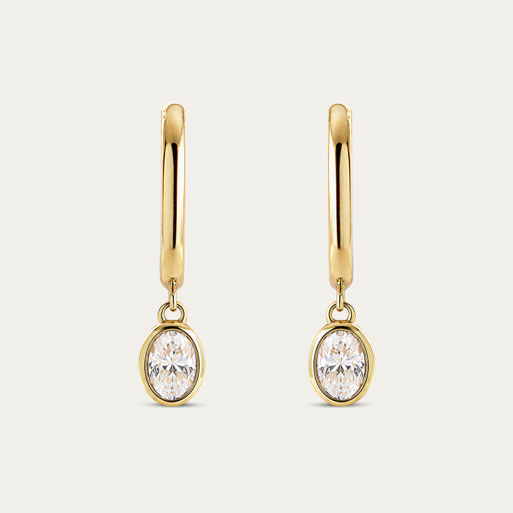 ${productbrand} 9ct Yellow Gold 0.40ct Oval Diamond Half Hoop Drop Earrings
